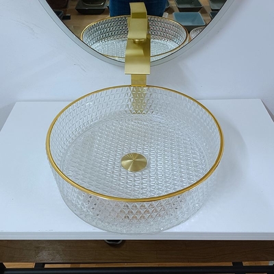 Borde del oro alrededor del fregadero de cristal del buque del cuarto de baño del lavabo 45m m