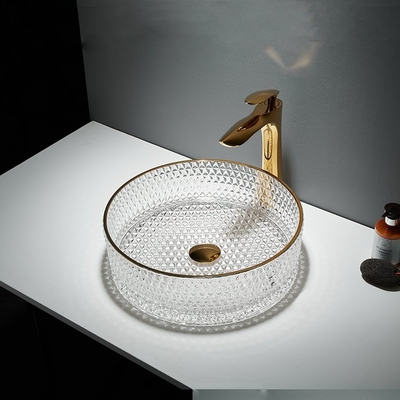 Borde del oro alrededor del fregadero de cristal del buque del cuarto de baño del lavabo 45m m