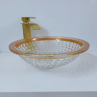 Lavabo colorido 450m m Diamond Deep Vessel Cone Shape del borde del oro elegante