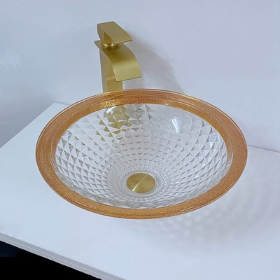 Lavabo colorido 450m m Diamond Deep Vessel Cone Shape del borde del oro elegante