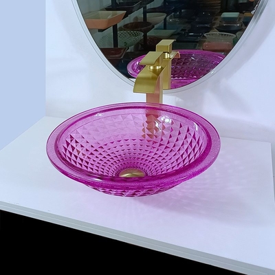Cuenco de cristal del fregadero de la púrpura de Crystal Glass 12m m para la altura del lavabo 140m m moderna