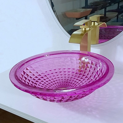 Cuenco de cristal del fregadero de la púrpura de Crystal Glass 12m m para la altura del lavabo 140m m moderna