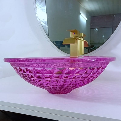 Cuenco de cristal del fregadero de la púrpura de Crystal Glass 12m m para la altura del lavabo 140m m moderna