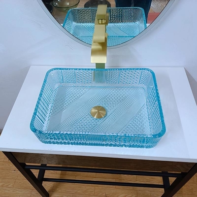 460 mm longitud recipiente rectangular fregaderos baño de vidrio 330 mm anchura agua azul