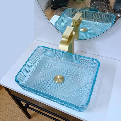 460 mm longitud recipiente rectangular fregaderos baño de vidrio 330 mm anchura agua azul