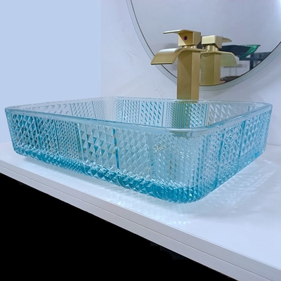 460 mm longitud recipiente rectangular fregaderos baño de vidrio 330 mm anchura agua azul