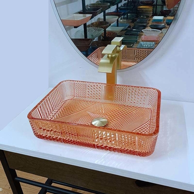 Lavabo L445 anaranjado rectangular * W330 de Crystal Vanity Top Glass Wash * H105mm 12m m grueso