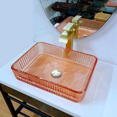Lavabo L445 anaranjado rectangular * W330 de Crystal Vanity Top Glass Wash * H105mm 12m m grueso