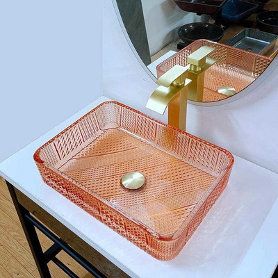 Lavabo L445 anaranjado rectangular * W330 de Crystal Vanity Top Glass Wash * H105mm 12m m grueso