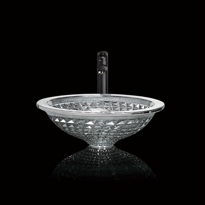 El embudo de plata formó los fregaderos de cristal del buque de Crystal Wash Basins Chromed Etched