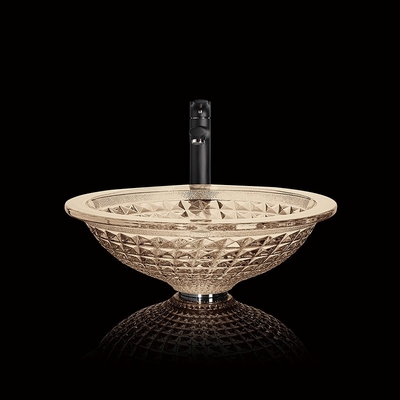 Forma de embudo casera del cuarto de baño de la mano de Champagne Crystal Wash Basins Circular Wash
