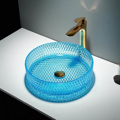 Cristal redondo azul claro del azul de cielo del fregadero del cuarto de baño de los lavabos del buque del vidrio de cielo