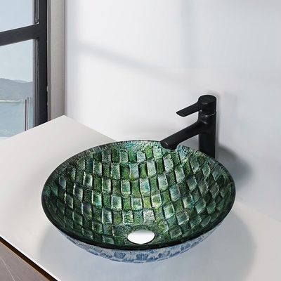 Mano de cristal moderada ronda del cuenco del fregadero que dibuja el fregadero circular del cuarto de baño del buque del derretimiento caliente