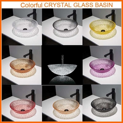 Cuenco de cristal artístico redondo del fregadero del buque de Crystal Wash Basins 130m m del hotel para el cuarto de baño casero
