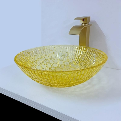 Amarillo moderno laqueado redondo del oro del vidrio 12m m de Crystal Wash Basins Low Profile