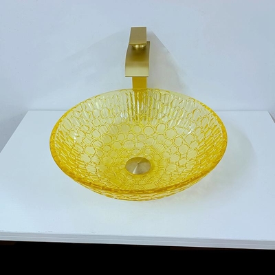 Amarillo moderno laqueado redondo del oro del vidrio 12m m de Crystal Wash Basins Low Profile