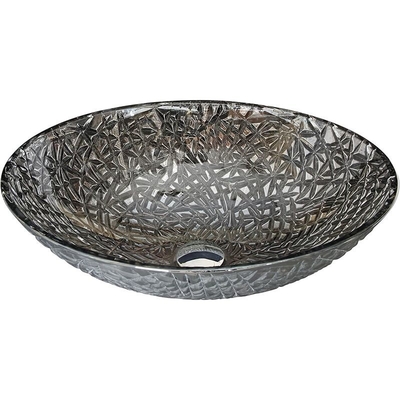 Cuenco cromado del lavabo del cuarto de baño sobre cristal moderno de plata oval contrario