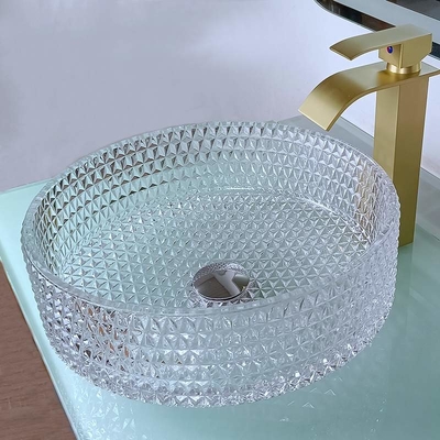 cuarto de baño de cristal redondo del lavado a mano 45m m Dia No Hole For Hotel del lavabo de 395m m