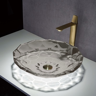 12 pulgadas Grey Glass Wash Basin transparente, fregadero de la vanidad del cuarto de baño para el hotel