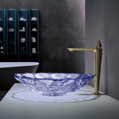 Modernos tallados forman el lavabo púrpura del OEM del fregadero de cristal del cuarto de baño