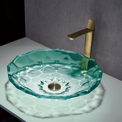 OEM de cristal del estilo del color verde del lavabo del cuarto de baño claro último