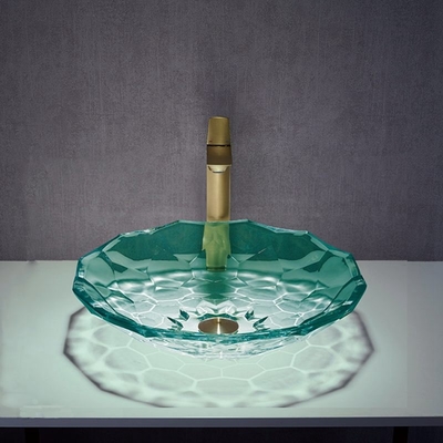 OEM de cristal del estilo del color verde del lavabo del cuarto de baño claro último