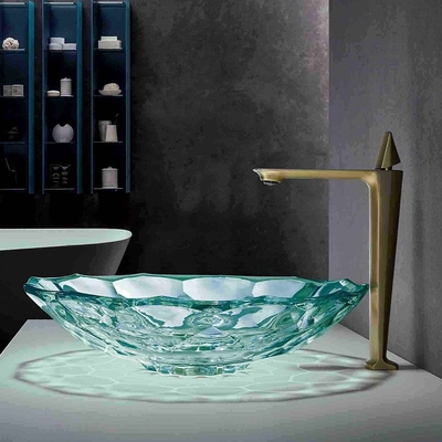 OEM de cristal del estilo del color verde del lavabo del cuarto de baño claro último