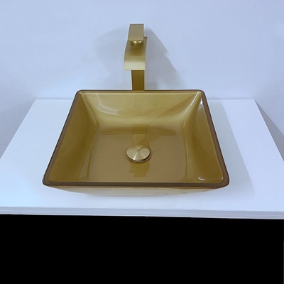 vidrio moderado oro cepillado liso del buque del cuadrado del fregadero del lavabo del servicio de los 400m