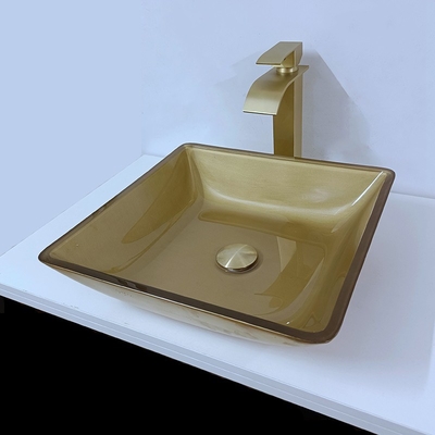 vidrio moderado oro cepillado liso del buque del cuadrado del fregadero del lavabo del servicio de los 400m