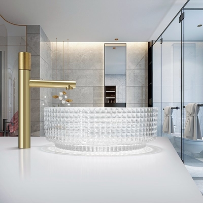 Lavabo de cristal formado cilindro europeo Crystal Clear Sink Diemater 14,8”
