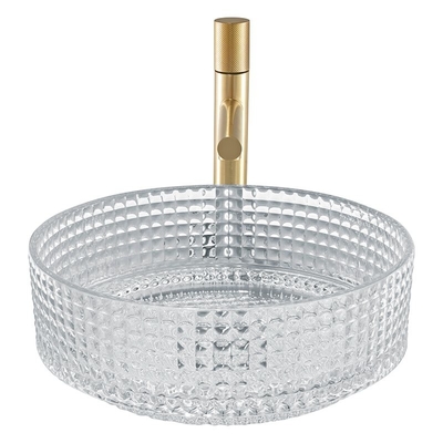 Lavabo de cristal formado cilindro europeo Crystal Clear Sink Diemater 14,8”