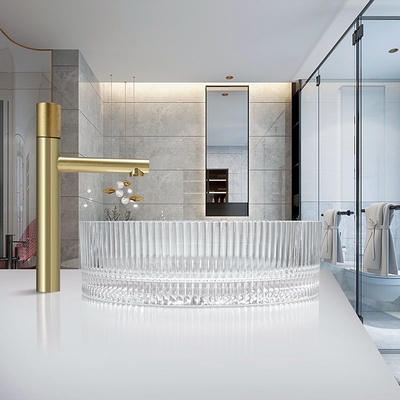 Fregaderos del buque de la sobremesa del lavabo del cristal de cristal claro formado cilindro 15,5 del restaurante”