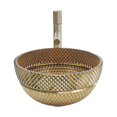 El cuenco británico del color oro de Crystal Glass Wash Basin In forma fregaderos de la encimera del cuarto de baño