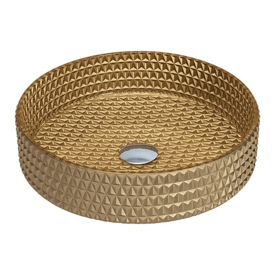 45m m Crystal Glass Wash Basin Gold colorean el fregadero cilíndrico de la vanidad del cuarto de baño de la forma