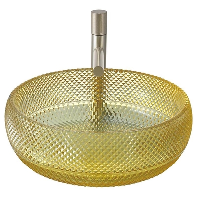 Fregadero de la vanidad del cuarto de baño del color de Crystal Glass Vessel Basins Yellow del diseño de Italia