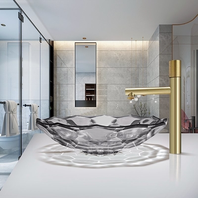 Luz de cristal formada bola moderna Gray Color Vessel Sinks Pop del lavabo encima del dren