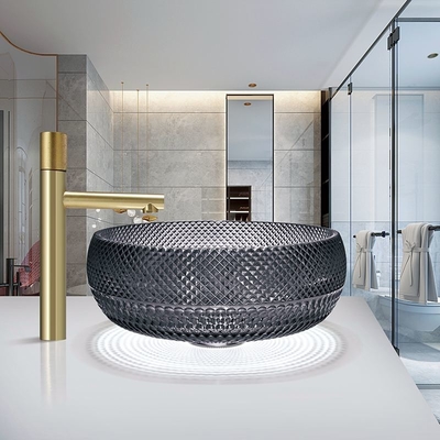 Encimera italiana del color del negro de Crystal Glass Vessel Basins Transparent del diseño