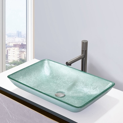 Sólido rectangular moderado de plata de la sobremesa del bol de vidrio de los lavabos del baño