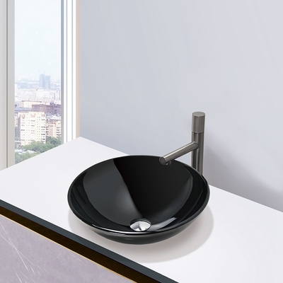 lavabos de cristal moderados 420m m de la encimera del cuarto de baño del negro del fregadero