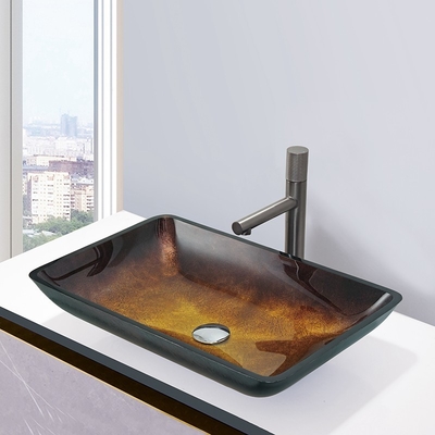 El fregadero dinámico no poroso de cristal del buque de los lavabos del cuarto de baño de Brown de la pendiente moderó el vidrio
