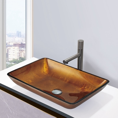 Los lavabos montados encimera del cuarto de baño del oro alisan hecho a mano interior y exterior