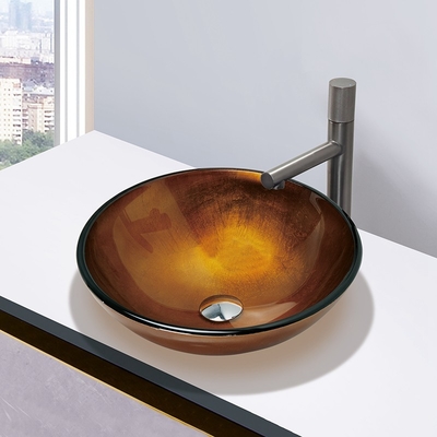 420m m moderaron los lavabos de cristal de la encimera del cuarto de baño del oro de la hoja del fregadero