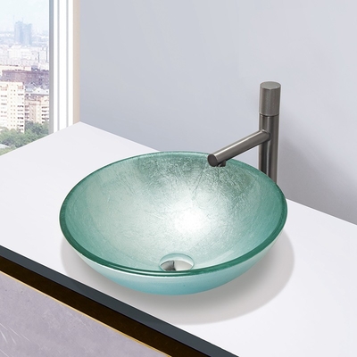 Lavabo de cristal moderado de plata redondo de la encimera del cuarto de baño del fregadero