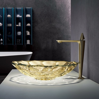 La bola del OEM forma la encimera de cristal de Crystal Vessel Sinks Yellow Color del lavabo