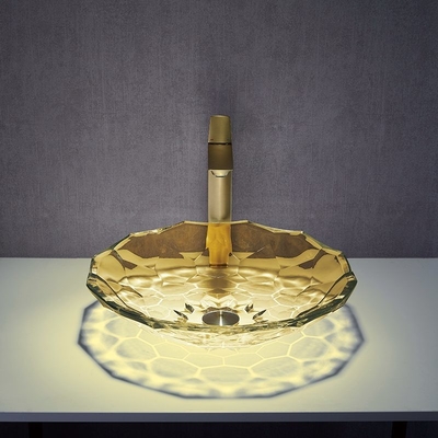 La bola del OEM forma la encimera de cristal de Crystal Vessel Sinks Yellow Color del lavabo