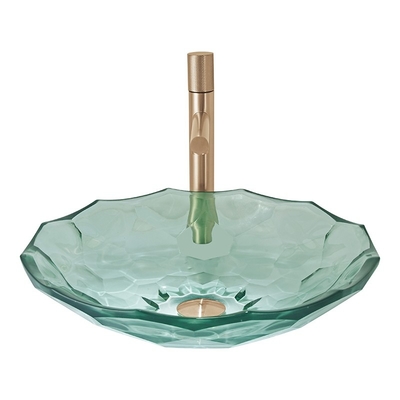 El color verde claro Crystal Glass Wash Basin Football forma el cuenco del lavabo de la encimera