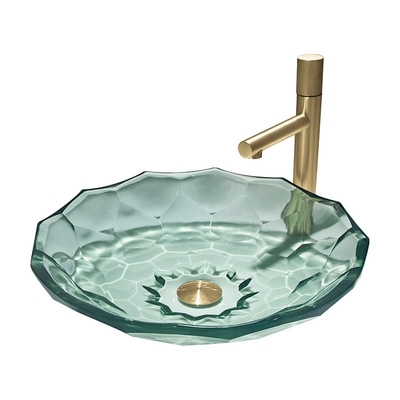 El buque verde claro formado bola moderna del color del lavabo de cristal hunde estallido encima del dren