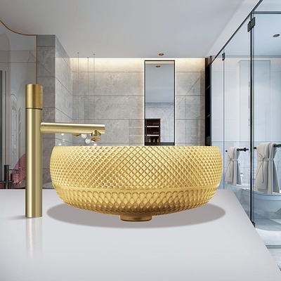 la encimera de cristal del color oro del lavabo 18K del agujero de dren de 45m m se hunde para el restaurante