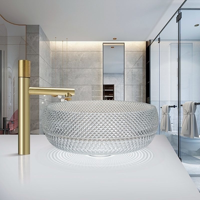 grueso Crystal Clear Glass Vessel Basins de 12m m para la oficina Art Deco Round Shape