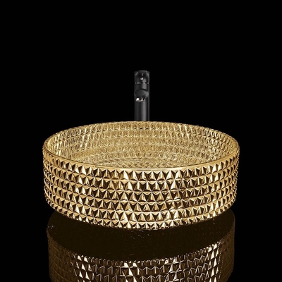 la capa de Crystal Glass Wash Basin Electroplated del oro 24K fácil limpia